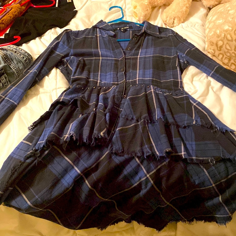 Belle Vere Plaid peplum top with tail.